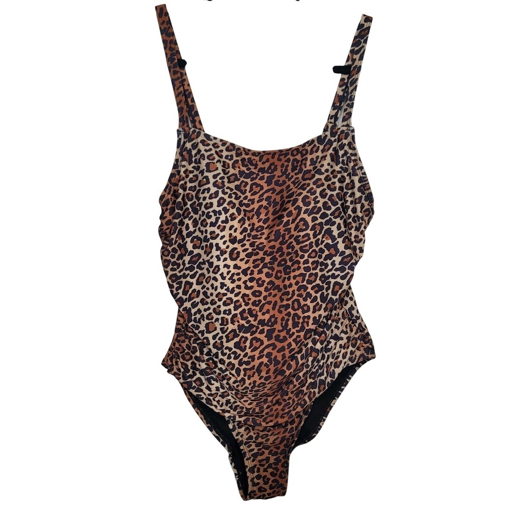 Catherine Malandrino Leopard Print‎ Women's One Piece Swimsuit Ruched Size Large